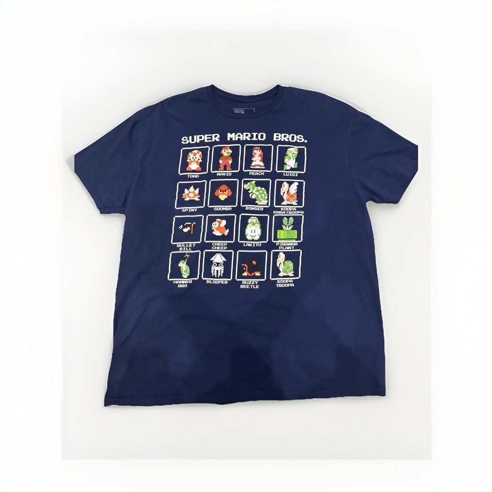 Super Mario Bros Graphic Tshirt Blue Men's (L) Vivid Print Video Game. Gamer